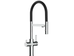 VIZIO 4 Wege Wasserhahn Küchenarmatur FC mit 360° Schwenkbarem Auslauf Abnehmbare 2 Strahl Handbrause Verchromt   Schwarz