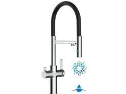 VIZIO 4 Wege Wasserhahn Küchenarmatur FC mit 360° Schwenkbarem Auslauf Abnehmbare 2 Strahl Handbrause Verchromt Schwarz