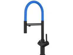 VIZIO 4 Wege Wasserhahn Küchenarmatur BOD mit 360° Schwenkbarem Auslauf Abnehmbare 2 Strahl Handbrause Schwarz Matt Hellblau