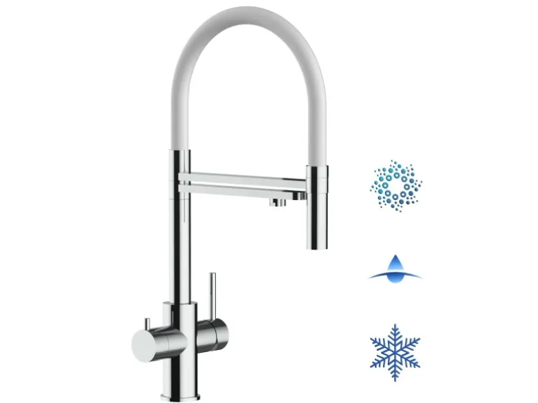 VIZIO 5 Wege Wasserhahn Küchenarmatur Edelstahl Massiv mit 360° Schwenkbarem Auslauf Abnehmbare 2 Strahl Handbrause Hochglanz Weiß