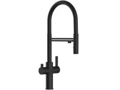 VIZIO NIEDERDRUCK 3 Wege Wasserhahn Küchenarmatur FC mit 360° Schwenkbarem Auslauf Abnehmbare 2 Strahl Handbrause Schwarz Matt Schwarz