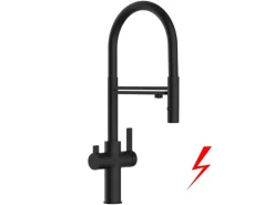 VIZIO NIEDERDRUCK 3 Wege Wasserhahn Küchenarmatur FC mit 360° Schwenkbarem Auslauf Abnehmbare 2 Strahl Handbrause Schwarz Matt   Schwarz