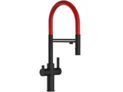 VIZIO NIEDERDRUCK 3 Wege Wasserhahn Küchenarmatur FC mit 360° Schwenkbarem Auslauf Abnehmbare 2 Strahl Handbrause Schwarz Matt   Rot