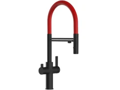 VIZIO NIEDERDRUCK 3 Wege Wasserhahn Küchenarmatur FC mit 360° Schwenkbarem Auslauf Abnehmbare 2 Strahl Handbrause Schwarz Matt   Rot