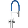 VIZIO NIEDERDRUCK 3 Wege Wasserhahn Küchenarmatur FC mit 360° Schwenkbarem Auslauf Abnehmbare 2 Strahl Handbrause Verchromt   Blau