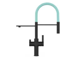 VIZIO NIEDERDRUCK 3 Wege Wasserhahn Küchenarmatur FC mit 360° Schwenkbarem Auslauf Abnehmbare 2 Strahl Handbrause Schwarz Matt   Türkis