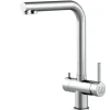 VIZIO NIEDERDRUCK 3 Wege Wasserhahn Küchenarmatur Edelstahl Massiv 360° Schwenkbarem L Auslauf Edelstahl Gebürstet