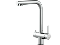 VIZIO NIEDERDRUCK 3 Wege Wasserhahn Küchenarmatur Edelstahl Massiv 360° Schwenkbarem L Auslauf Edelstahl Gebürstet