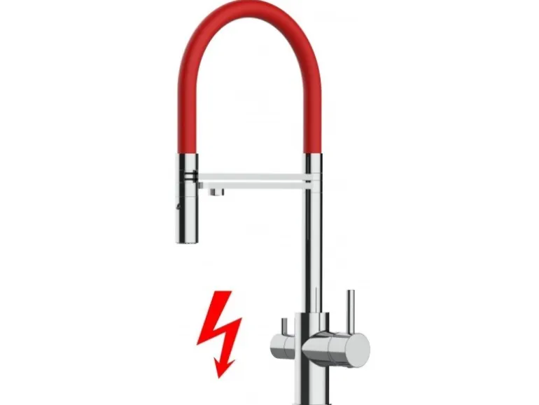 VIZIO NIEDERDRUCK 3 Wege Wasserhahn Küchenarmatur FL mit 360° Schwenkbarem Auslauf Abnehmbare 2 Strahl Handbrause Verchromt Rot