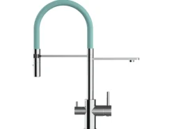 VIZIO NIEDERDRUCK 3 Wege Wasserhahn Küchenarmatur FL mit 360° Schwenkbarem Auslauf Abnehmbare 2 Strahl Handbrause Verchromt Türkis