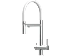 VIZIO NIEDERDRUCK 3 Wege Wasserhahn Küchenarmatur Edelstahl Massiv mit 360° Schwenkbarem Auslauf Abnehmbare 2 Strahl Handbrause Gebürstet Weiß