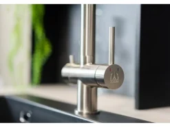 VIZIO Niederdruck 3 Wege Wasserhahn Küchenarmatur Edelstahl Massiv mit 360° Schwenkbarem Auslauf Abnehmbare 2 Strahl Handbrause Gebürstet   Türkis