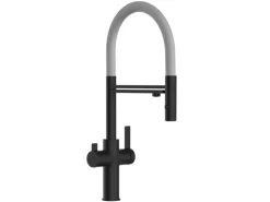 VIZIO NIEDERDRUCK 3 Wege Wasserhahn Küchenarmatur FC mit 360° Schwenkbarem Auslauf Abnehmbare 2 Strahl Handbrause Schwarz Matt Grau