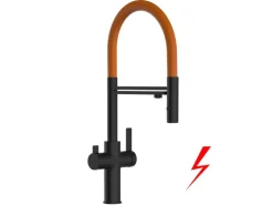 VIZIO NIEDERDRUCK 3 Wege Wasserhahn Küchenarmatur FC mit 360° Schwenkbarem Auslauf Abnehmbare 2 Strahl Handbrause Schwarz Matt   Orange