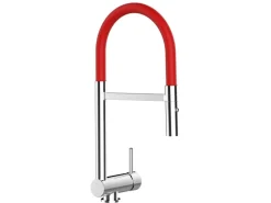 VIZIO NIEDERDRUCK Wasserhahn Vorfenster Küchenarmatur Umklappbar 6 CM mit 360° Schwenkbarem Auslauf Abnehmbare 2 Strahl Handbrause Verchromt Rot