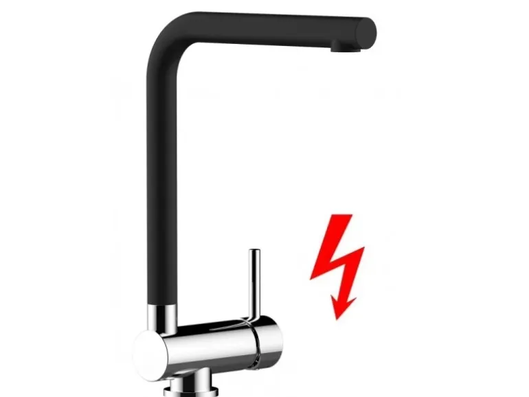 VIZIO Niederdruck Wasserhahn Vorfenster Küchenarmatur Umklappbar 6 CM mit 360° Schwenkbarem L Auslauf Verchromt Schwarz Granit