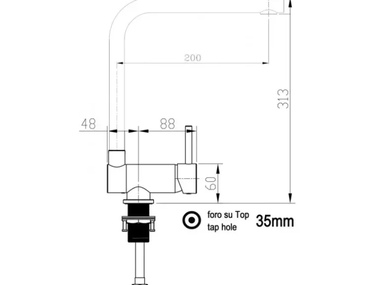 VIZIO Niederdruck Wasserhahn Vorfenster Küchenarmatur Umklappbar 6 CM mit 360° Schwenkbarem L Auslauf Verchromt Schwarz Granit