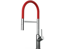 VIZIO Wasserhahn Küchenarmatur BOD mit 360° Schwenkbarem Auslauf Abnehmbare 2 Strahl Handbrause Verchromt   Rot