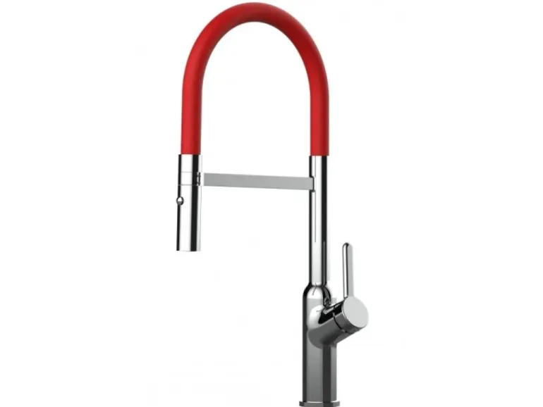 VIZIO Wasserhahn Küchenarmatur BOD mit 360° Schwenkbarem Auslauf Abnehmbare 2 Strahl Handbrause Verchromt Rot