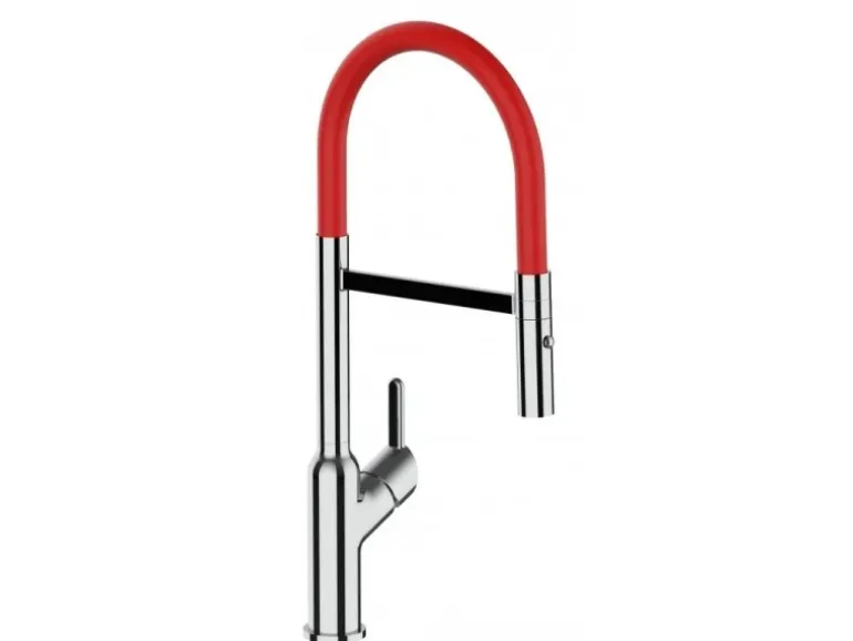 VIZIO Wasserhahn Küchenarmatur BOD mit 360° Schwenkbarem Auslauf Abnehmbare 2 Strahl Handbrause Verchromt Rot