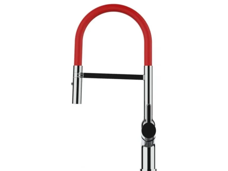 VIZIO Wasserhahn Küchenarmatur BOD mit 360° Schwenkbarem Auslauf Abnehmbare 2 Strahl Handbrause Verchromt Rot