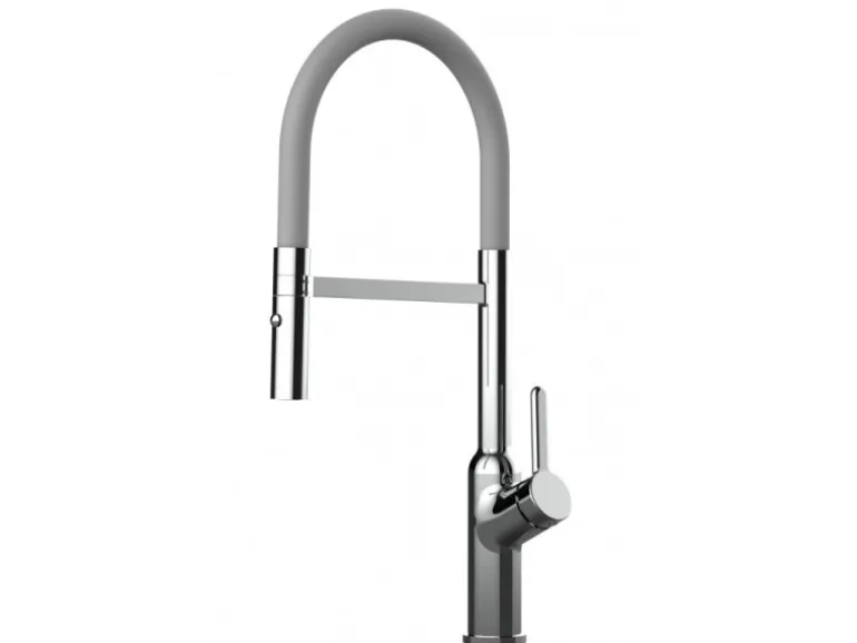VIZIO Wasserhahn Küchenarmatur BOD mit 360° Schwenkbarem Auslauf Abnehmbare 2 Strahl Handbrause Verchromt Grau