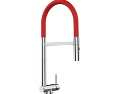VIZIO Wasserhahn Vorfenster Küchenarmatur Umklappbar 45 CM mit 360° Schwenkbarem Auslauf Abnehmbare 2 Strahl Handbrause Verchromt   Rot