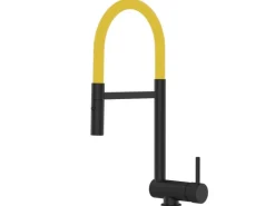 VIZIO Wasserhahn Vorfenster Küchenarmatur Umklappbar 6 CM mit 360° Schwenkbarem Auslauf Abnehmbare 2 Strahl Handbrause Schwarz Matt   Gelb