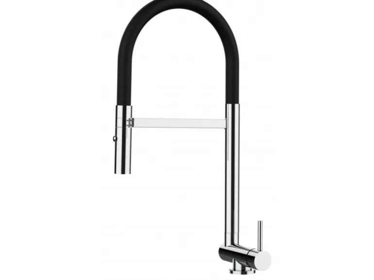 VIZIO Wasserhahn Vorfenster Küchenarmatur Umklappbar 45 CM mit 360° Schwenkbarem Auslauf Abnehmbare 2 Strahl Handbrause Verchromt Schwarz