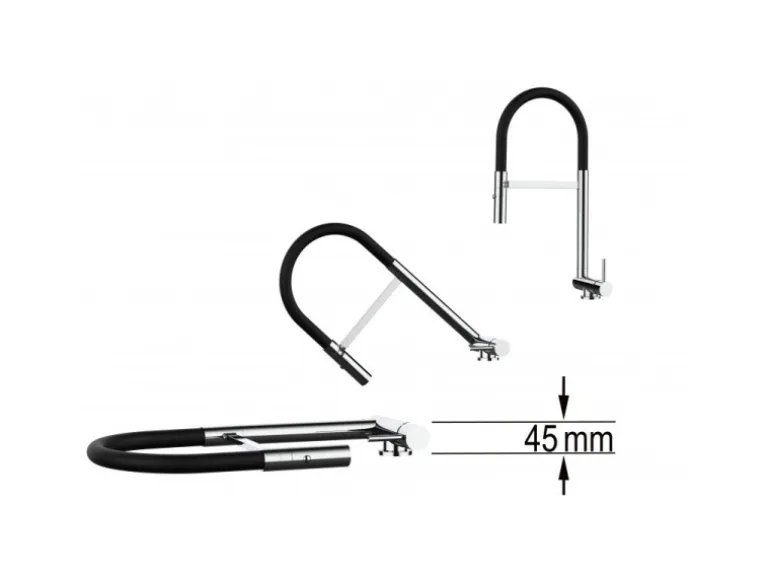 VIZIO Wasserhahn Vorfenster Küchenarmatur Umklappbar 45 CM mit 360° Schwenkbarem Auslauf Abnehmbare 2 Strahl Handbrause Verchromt Schwarz