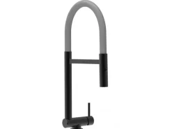 VIZIO Wasserhahn Vorfenster Küchenarmatur Umklappbar 45 CM mit 360° Schwenkbarem Auslauf Abnehmbare 2 Strahl Handbrause Schwarz Matt   Grau