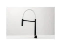 VIZIO Wasserhahn Vorfenster Küchenarmatur Umklappbar 45 CM mit 360° Schwenkbarem Auslauf Abnehmbare 2 Strahl Handbrause Schwarz Matt Weiß