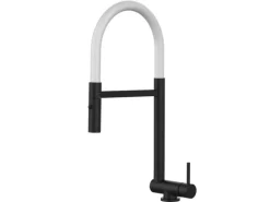 VIZIO Wasserhahn Vorfenster Küchenarmatur Umklappbar 45 CM mit 360° Schwenkbarem Auslauf Abnehmbare 2 Strahl Handbrause Schwarz Matt Weiß
