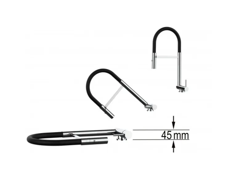 VIZIO Wasserhahn Vorfenster Küchenarmatur Umklappbar 45 CM mit 360° Schwenkbarem Auslauf Abnehmbare 2 Strahl Handbrause Schwarz Matt Weiß