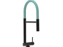 VIZIO Wasserhahn Vorfenster Küchenarmatur Umklappbar 45 CM mit 360° Schwenkbarem Auslauf Abnehmbare 2 Strahl Handbrause Schwarz Matt   Türkis