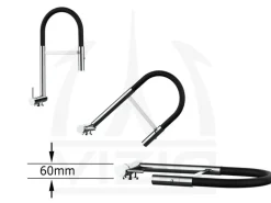 VIZIO Wasserhahn Vorfenster Küchenarmatur Umklappbar 6 CM LINKER HEBEL mit 360° Schwenkbarem Auslauf Abnehmbare 2 Strahl Brause Verchromt   Grau