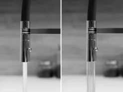 VIZIO Wasserhahn Vorfenster Küchenarmatur Umklappbar 6 CM LINKER HEBEL mit 360° Schwenkbarem Auslauf Abnehmbare 2 Strahl Brause Verchromt   Grau