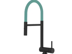 VIZIO Wasserhahn Vorfenster Küchenarmatur Umklappbar 6 CM mit 360° Schwenkbarem Auslauf Abnehmbare 2 Strahl Handbrause Schwarz Matt   Türkis