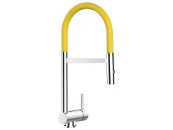 VIZIO Wasserhahn Vorfenster Küchenarmatur Umklappbar 6 CM mit 360° Schwenkbarem Auslauf Abnehmbare 2 Strahl Handbrause Verchromt   Gelb