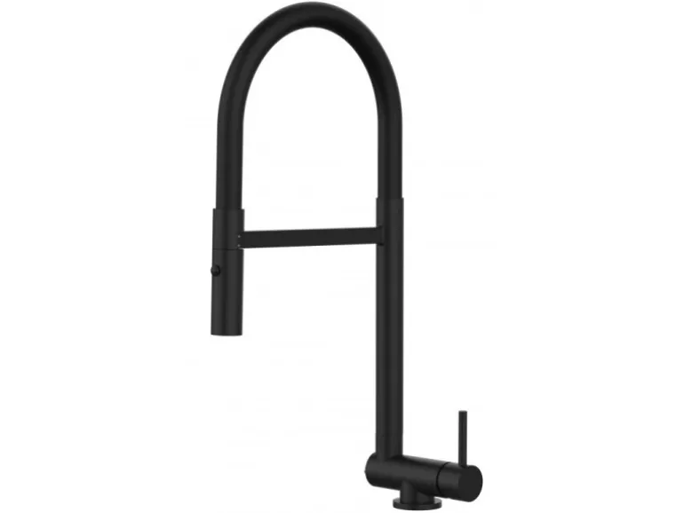 VIZIO Wasserhahn Vorfenster Küchenarmatur Umklappbar 45 CM mit 360° Schwenkbarem Auslauf Abnehmbare 2 Strahl Handbrause Schwarz Matt Schwarz