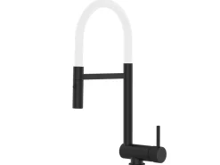 VIZIO Wasserhahn Vorfenster Küchenarmatur Umklappbar 6 CM mit 360° Schwenkbarem Auslauf Abnehmbare 2 Strahl Handbrause Schwarz Matt   Weiß