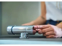VIZIO Wasserhahn Vorfenster Küchenarmatur Umklappbar 6 CM mit 360° Schwenkbarem L  Auslauf Verchromt   Weiß Granit