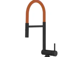 VIZIO Wasserhahn Vorfenster Küchenarmatur Umklappbar 6 CM mit 360° Schwenkbarem Auslauf Abnehmbare 2 Strahl Handbrause Schwarz Matt   Orange