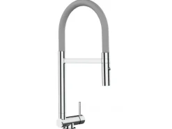 VIZIO Wasserhahn Vorfenster Küchenarmatur Umklappbar 45 CM mit 360° Schwenkbarem Auslauf Abnehmbare 2 Strahl Handbrause Verchromt   Grau