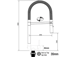VIZIO Wasserhahn Vorfenster Küchenarmatur Umklappbar 45 CM mit 360° Schwenkbarem Auslauf Abnehmbare 2 Strahl Handbrause Verchromt   Grau