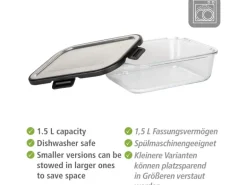 Wenko Glas Frischhaltedose Steel Black Outdoor Kitchen 1,5 l