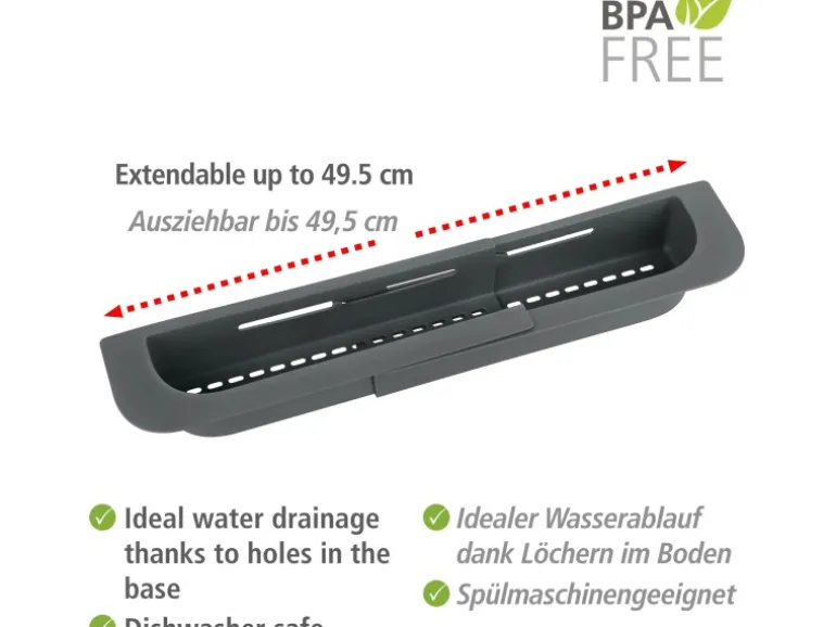Wenko Spülorganizer Fino Ausziehbar bis 49,5 cm x 5,5 cm x 8,5 cm Grau