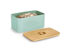 Zeller Brotkasten Metall mit Bambusdeckel 30 cm x 18 cm x 14 cm Mint