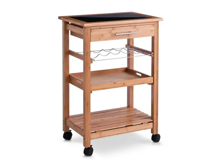 Zeller Küchenrollwagen Bambus mit Glas-Top 58 cm x 40 cm x 85 cm Natur