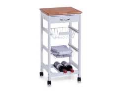 Zeller Küchenrollwagen MDF mit Bambusdekor-Top 37 cm x 37 cm x 76,5 cm Weiß